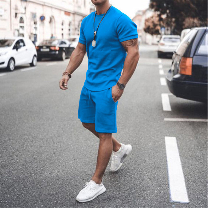 Men's fitted short sleeve shirt with reinforced shoulder seam and elastic drawstring bermuda made of stretch jersey StylebySassy
