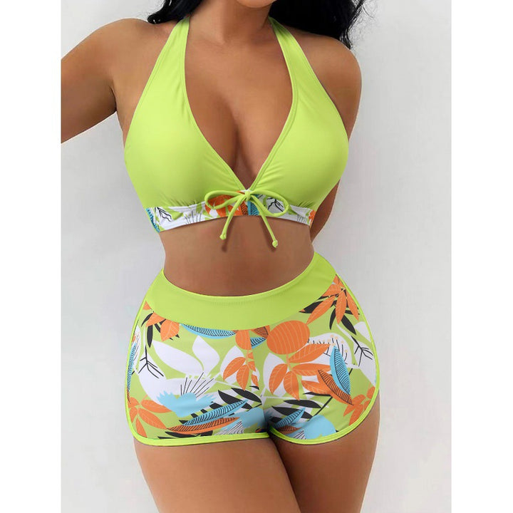 Women High-neck Bikini with Playful Floral Pattern StylebySassy