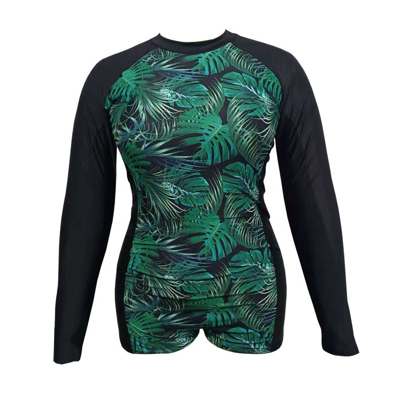 Women's Long Sleeve Rashguard with Tropical Leaf Design StylebySassy