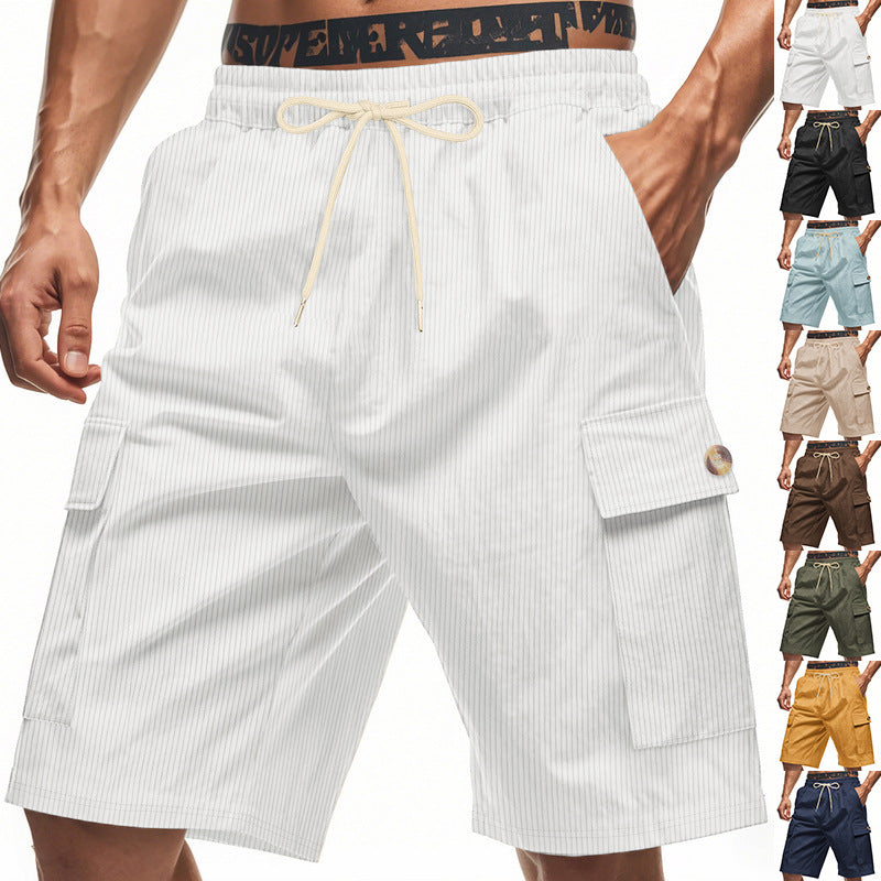 Men's casual utility bermuda with fine ribbed texture, elastic drawstring, and flap pockets StylebySassy