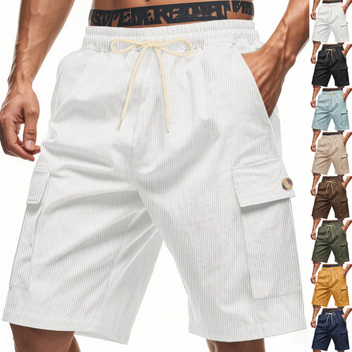 Men's casual utility bermuda with fine ribbed texture, elastic drawstring, and flap pockets StylebySassy