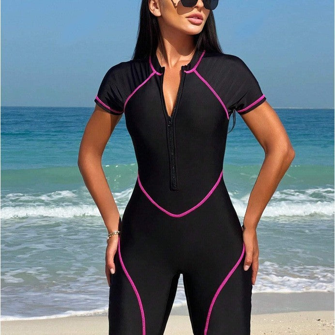 Women’s neoprene suit with short shorts and technical zipper StylebySassy