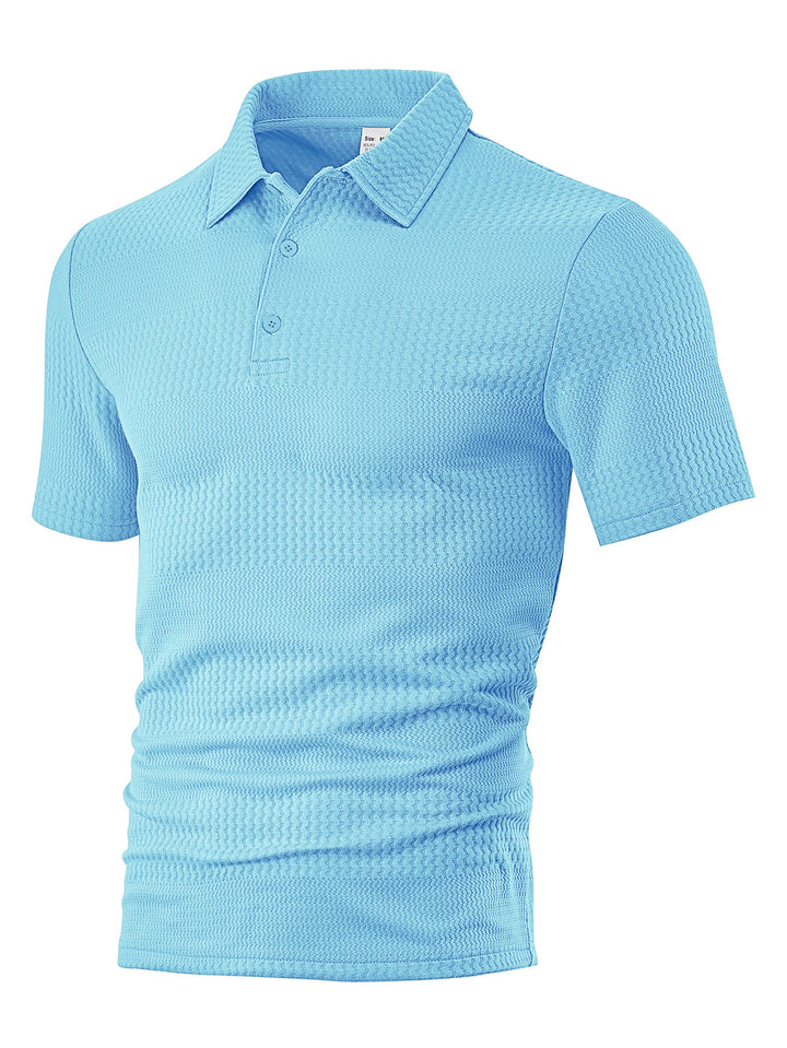 Men's body-hugging short sleeve polo made of elastic jacquard knit with shirt collar StylebySassy