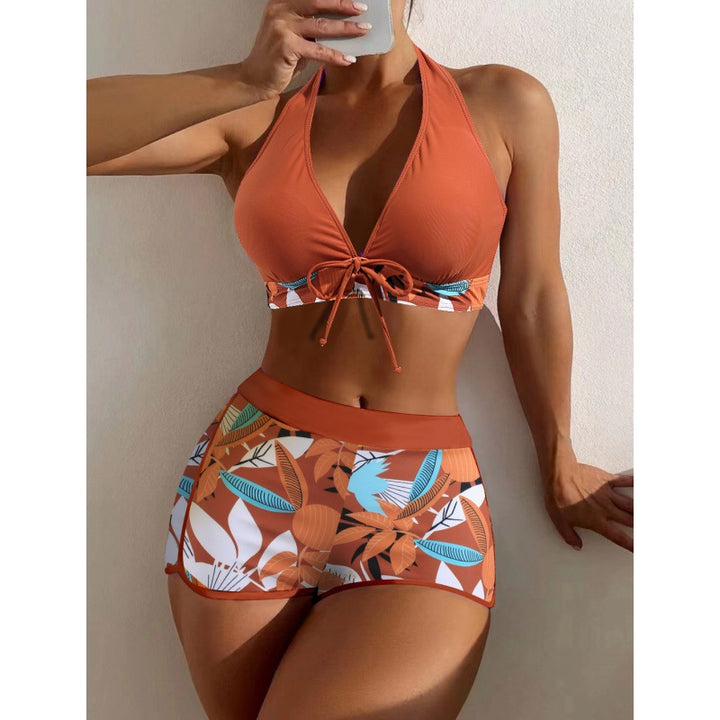 Women High-neck Bikini with Playful Floral Pattern StylebySassy