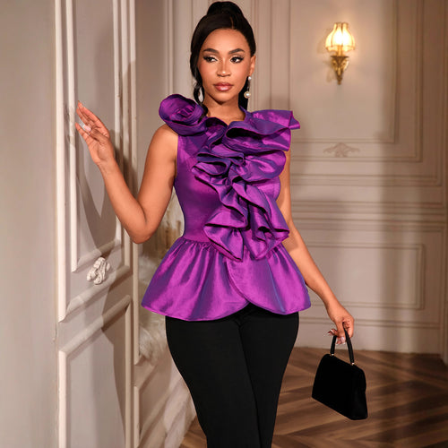 Women Luxury Peplum Top with Creative Ruffles