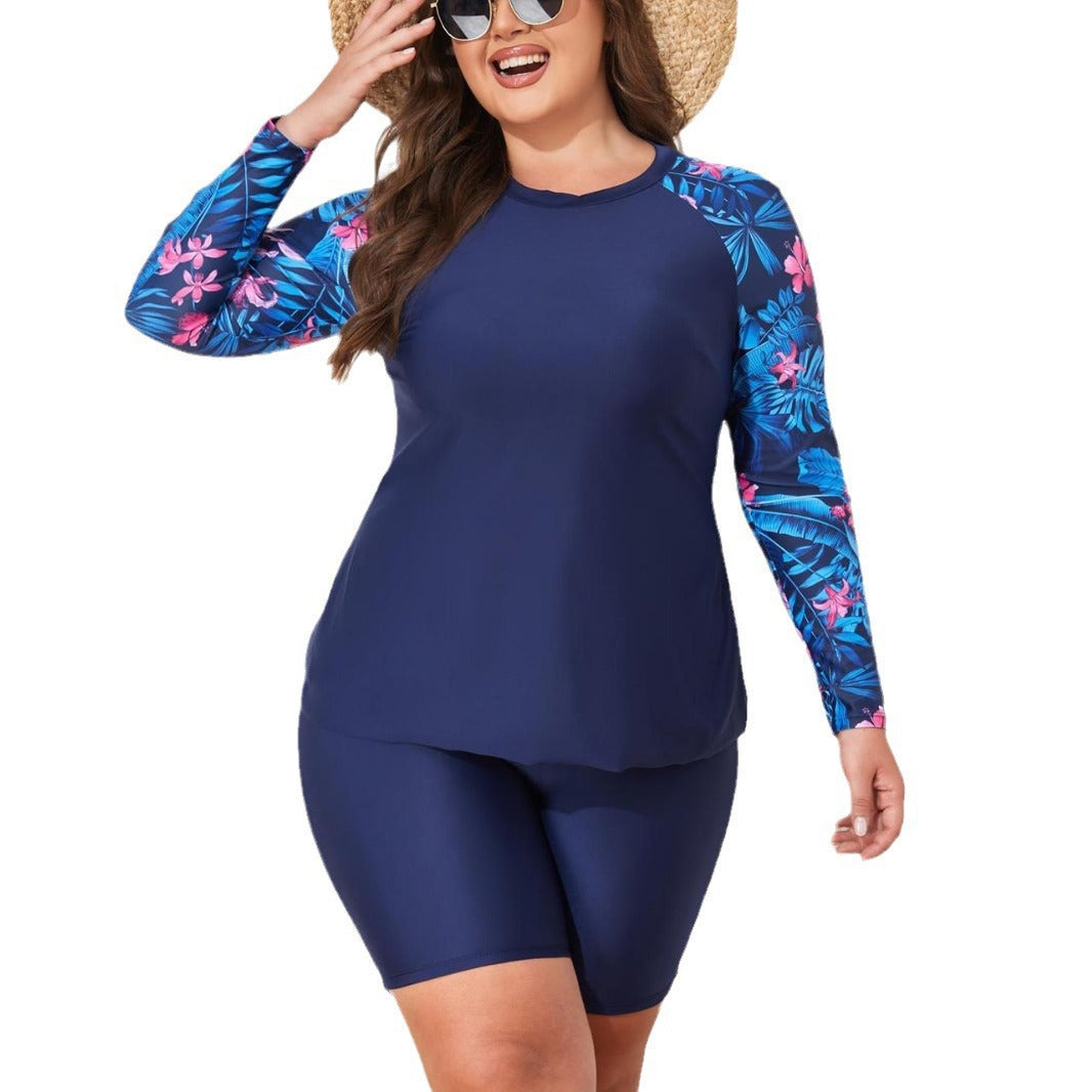 Women's UV Protection Surf Suit Set with Long Sleeves and Colorful Leaf Pattern StylebySassy