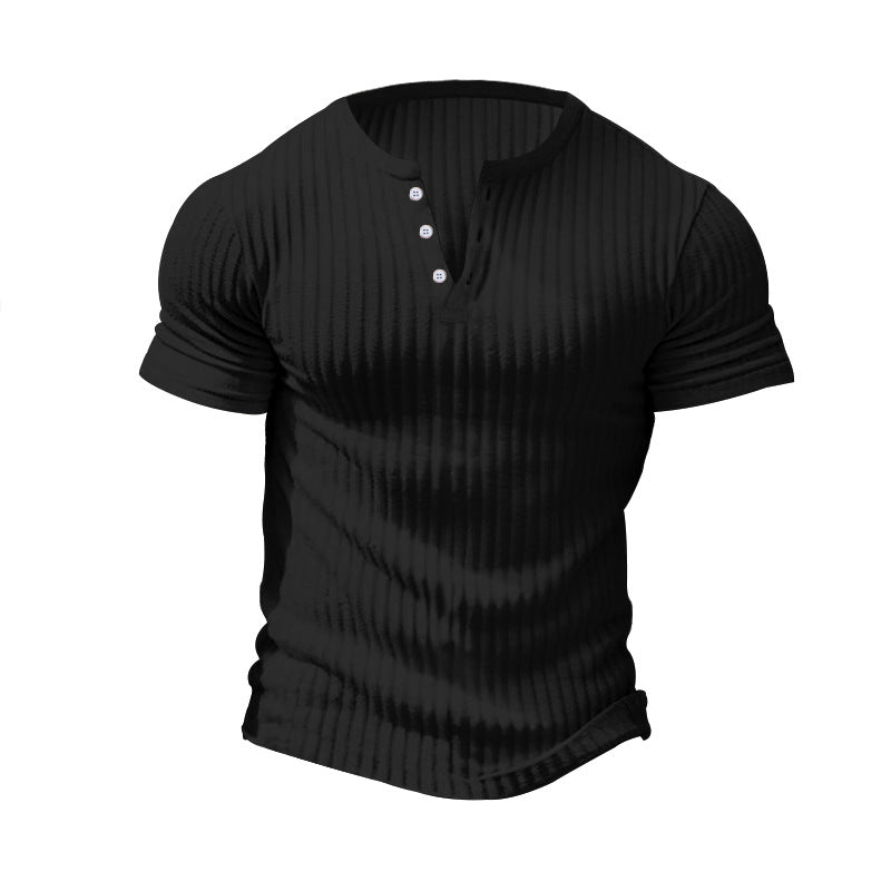 Men's fitted short sleeve Henley shirt with ribbed texture and short button placket StylebySassy