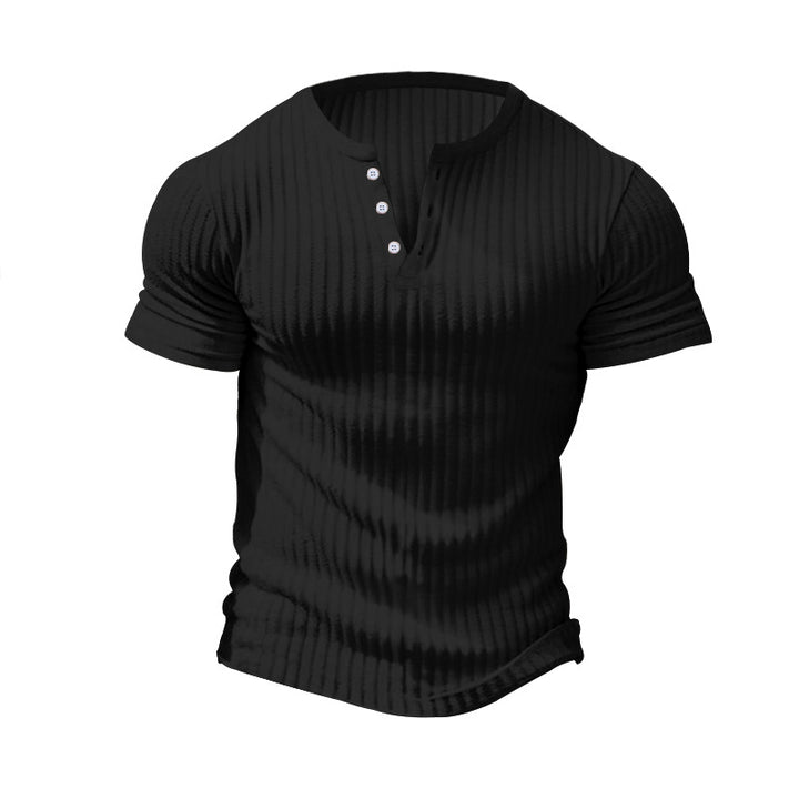 Men's fitted short sleeve Henley shirt with ribbed texture and short button placket StylebySassy
