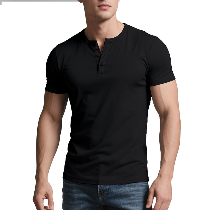 Men's short Henley shirt with subtle button placket and fitted cut StylebySassy