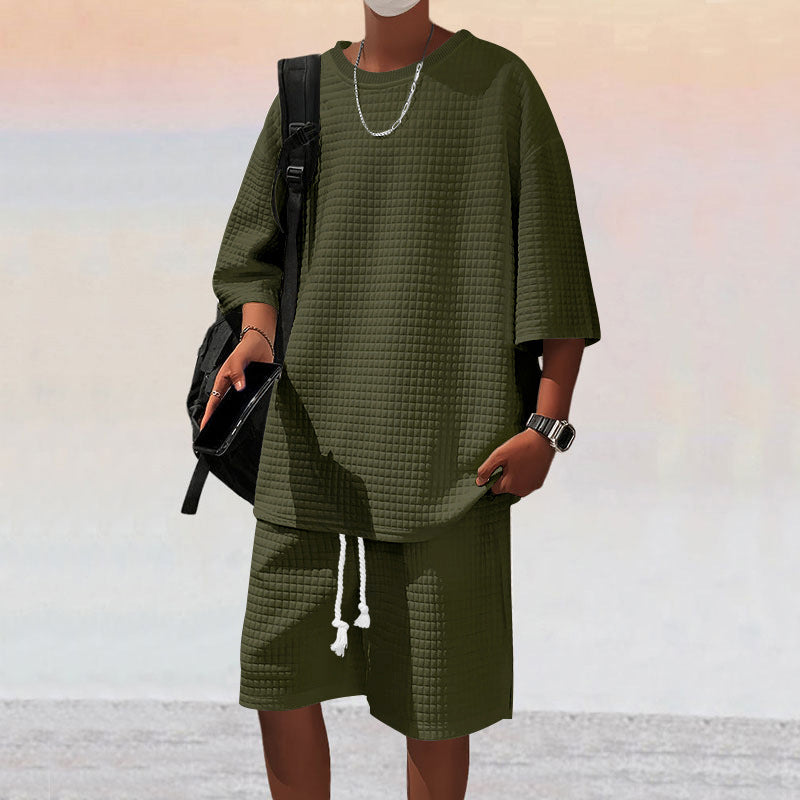 Men's square structure leisure set with oversized round neck shirt and knee-length relax shorts StylebySassy