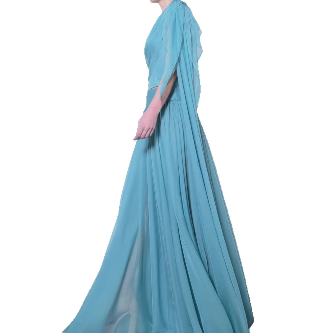Women’s maxi dress with asymmetrical neckline and flowing fabric StylebySassy