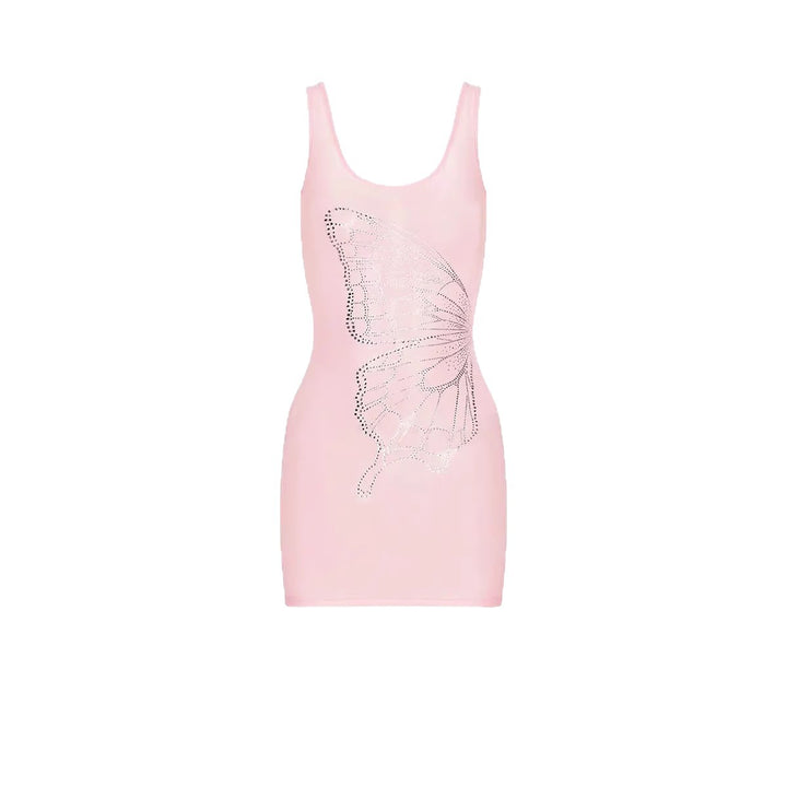 Women Shaping Mini Dress with Butterfly Motif and Glitter Stones StylebySassy
