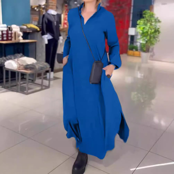 Women's loose maxi dress with side slits and patch pockets StylebySassy