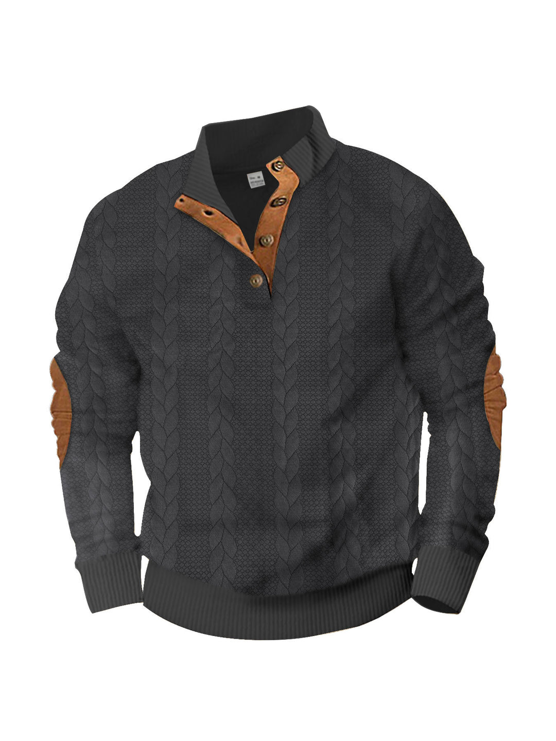 Men's casual cable knit pullover with reinforced button placket and suede elbow patches StylebySassy