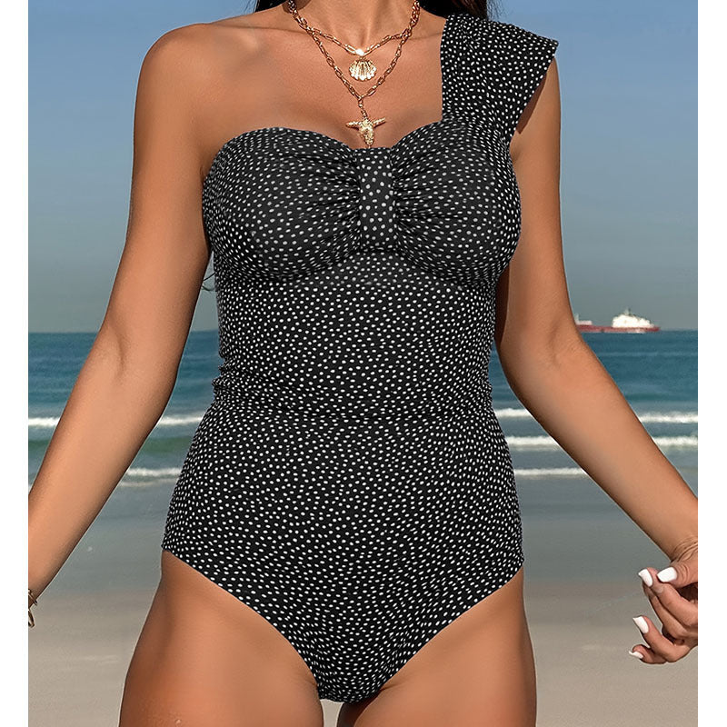 Women's One-Piece Swimsuit with Asymmetrical Cut and Ruffle Detail StylebySassy