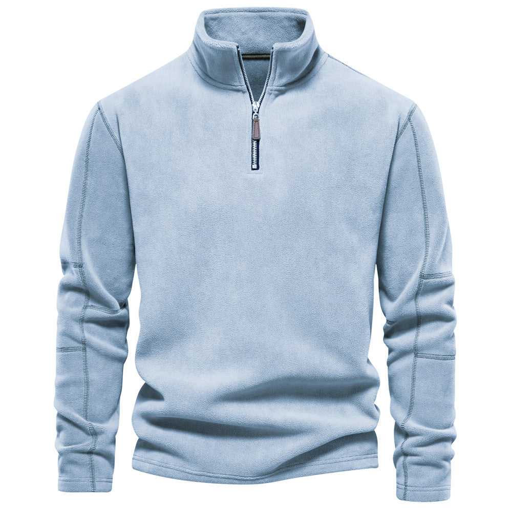 Men's lightweight fleece pullover with short zipper and stand-up collar StylebySassy