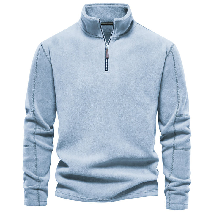 Men's lightweight fleece pullover with short zipper and stand-up collar StylebySassy
