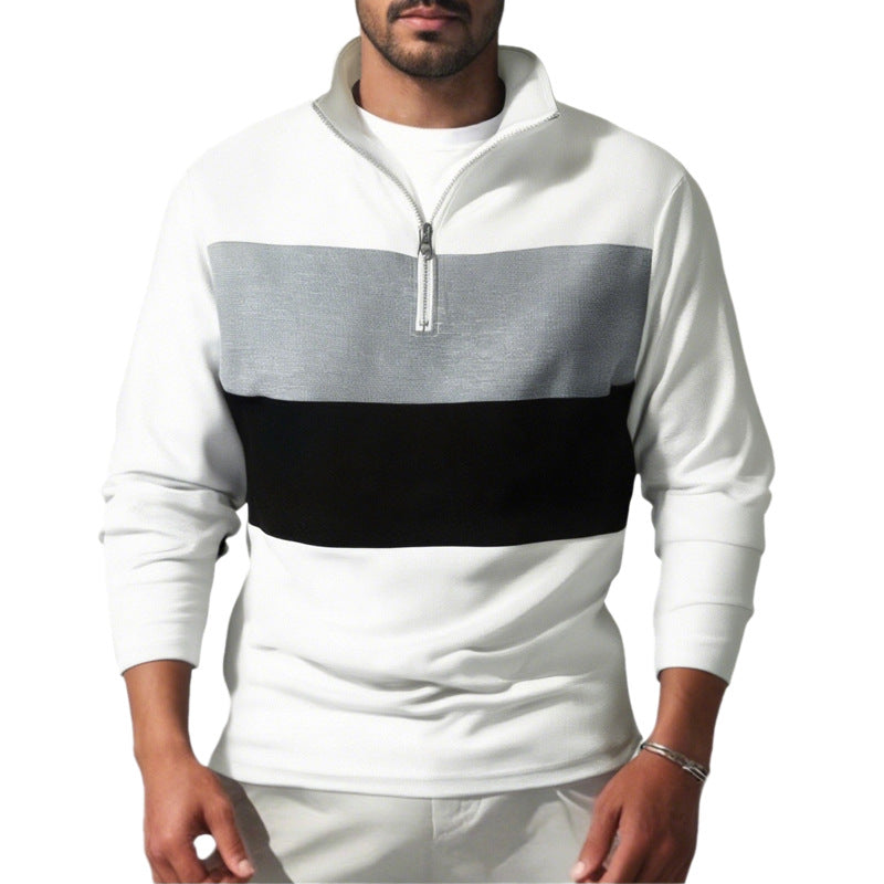 Men's Nano Sweatshirt with half zipper, stand-up collar and distinctive block stripes StylebySassy