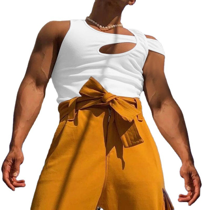 Men's nan asymmetrical sleeveless tank top with cut-out insert made of cotton-elastane StylebySassy