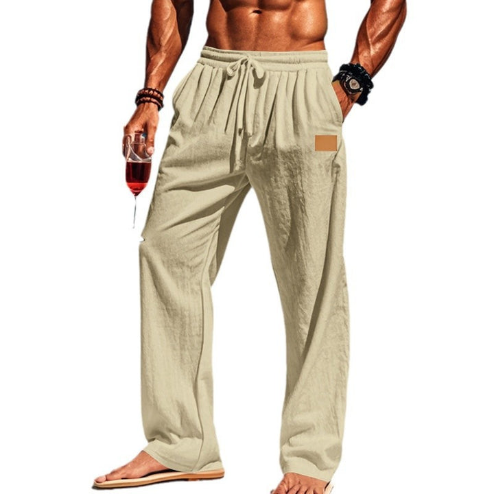 Men's Nan Maritime Linen Casual Pants with Wide Leg, Elastic Drawstring Waistband, and In-seam Pockets StylebySassy
