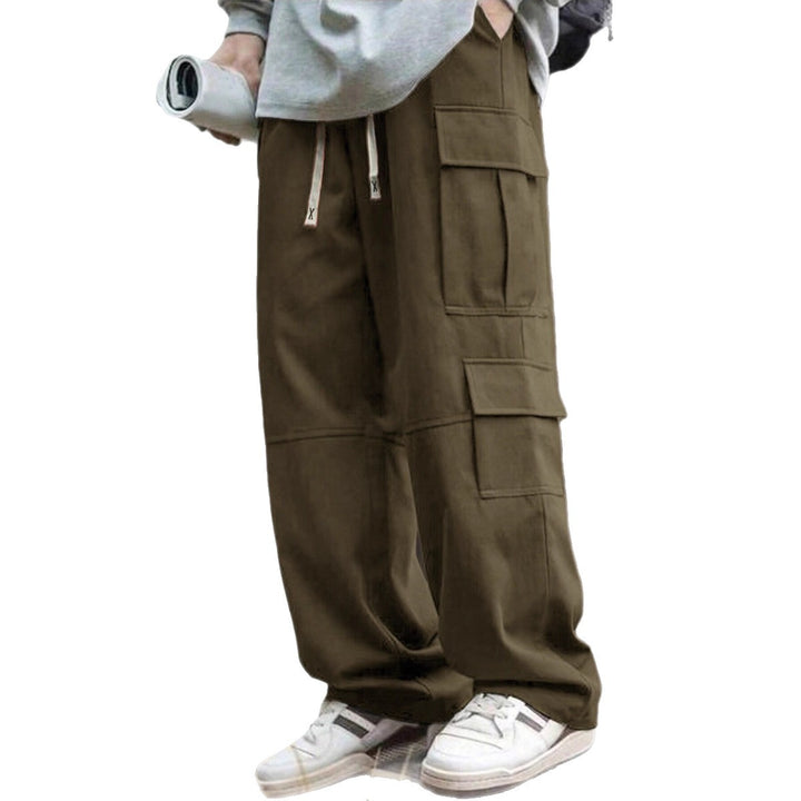 Men's casually cut multiple pockets cargo pants with wide leg and prominent knee darts StylebySassy