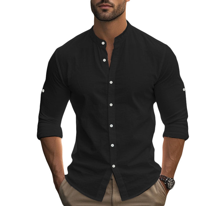 Men's tailored shirt in Nehru style with rollable sleeves and slim fit StylebySassy
