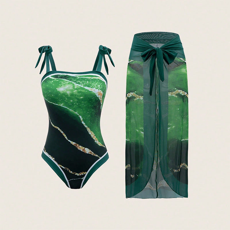 Women's one-piece swimsuit with sheer wrap skirt StylebySassy