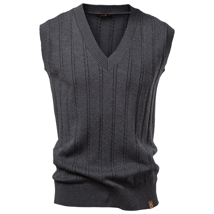 Men's sleeveless knitted vest with V-neck and ribbed hem StylebySassy
