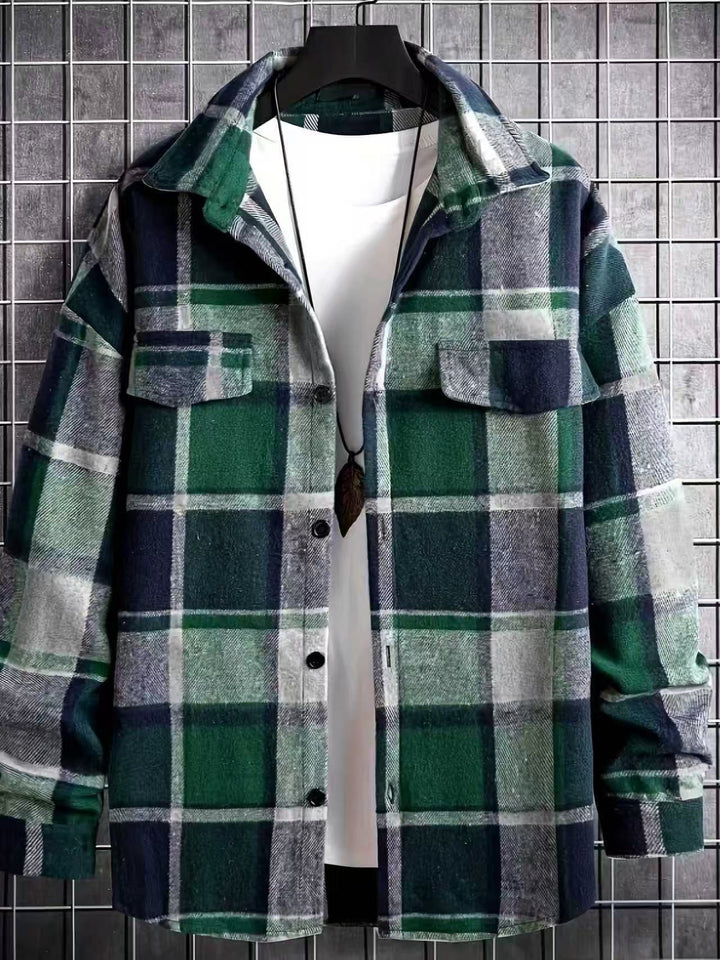 Men's oversized check shirt jacket made of soft flannel with patch chest pockets StylebySassy