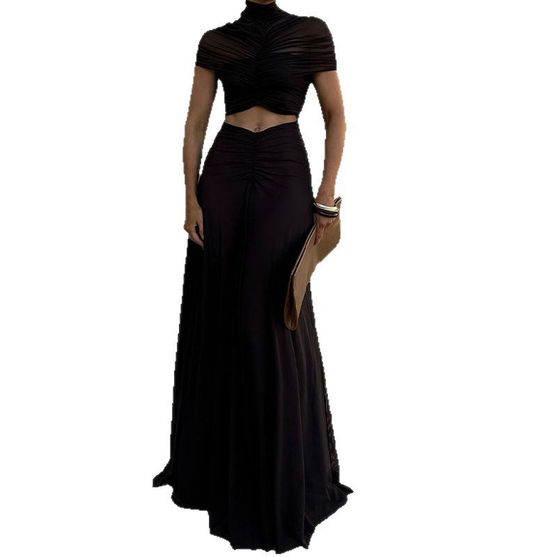 Ladies Elegant Maxi Dress with Gatherings and Transparent Top StylebySassy