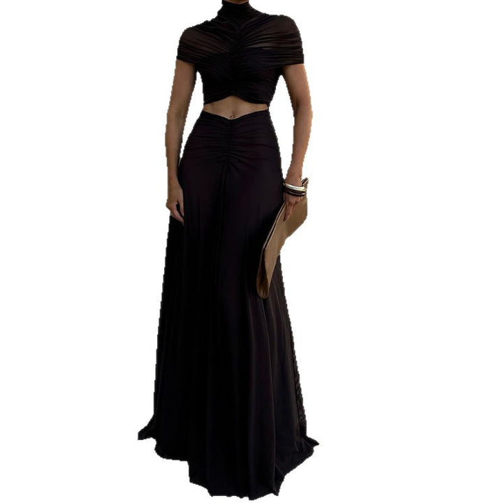 Ladies Elegant Maxi Dress with Gatherings and Transparent Top StylebySassy
