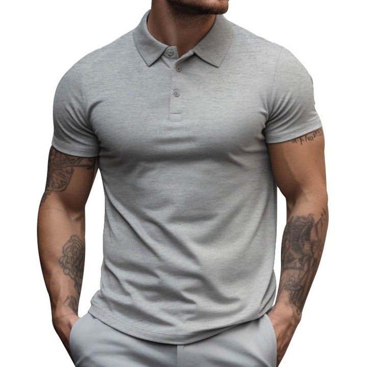 Men's athletic fitted pique polo shirt short-sleeved with hidden button placket StylebySassy
