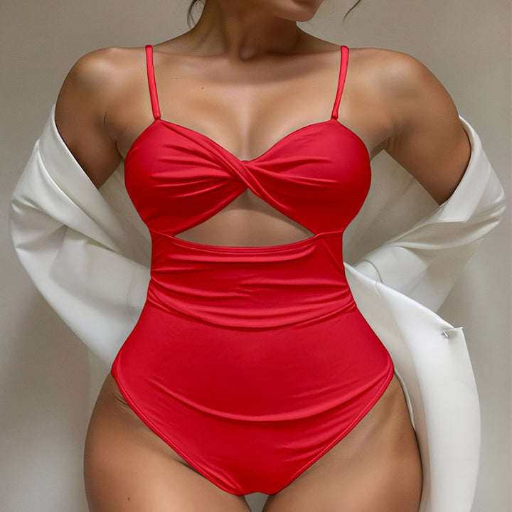 Women's one-piece swimsuit with fashionable cut-out and double straps