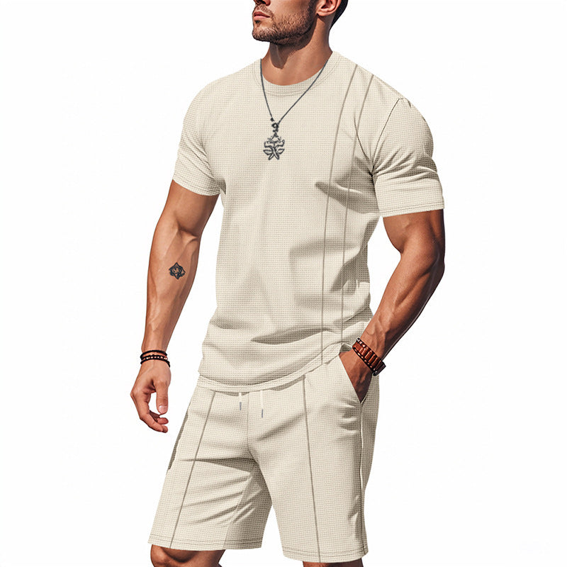 Men's breathable structured jersey short-sleeve shirt with matching pleated shorts StylebySassy