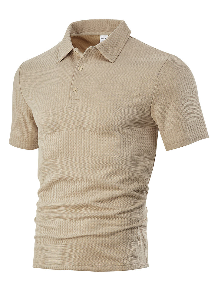 Men's body-hugging short sleeve polo made of elastic jacquard knit with shirt collar StylebySassy