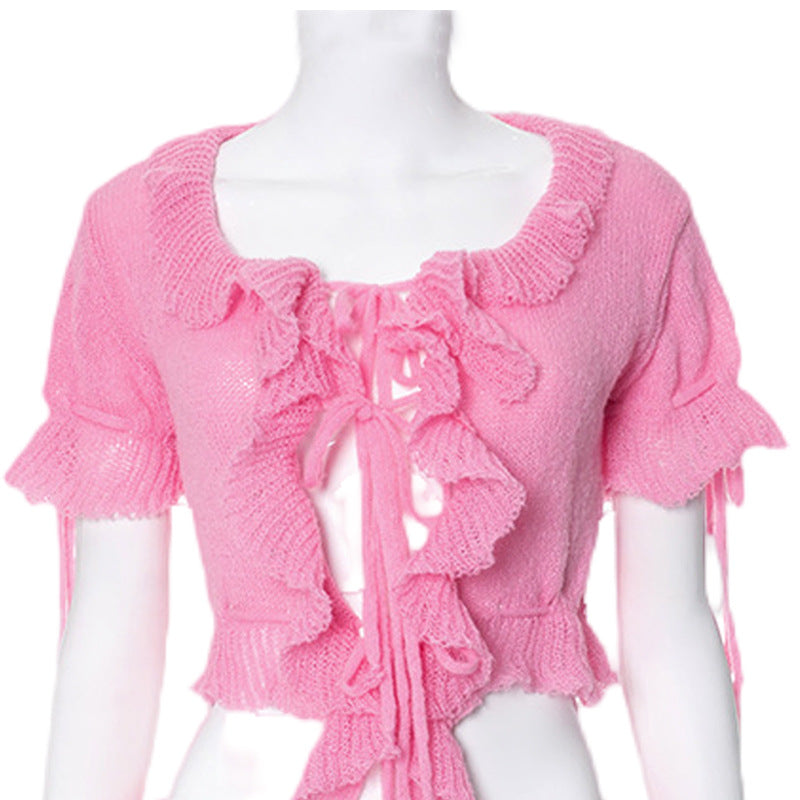 Women's Short Sleeve Lace Top with Ruffles