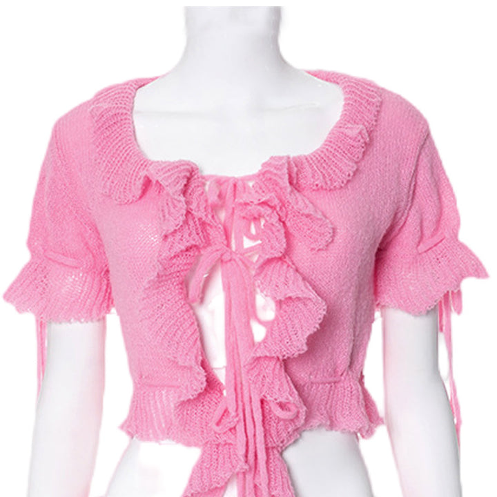 Women's Short Sleeve Lace Top with Ruffles