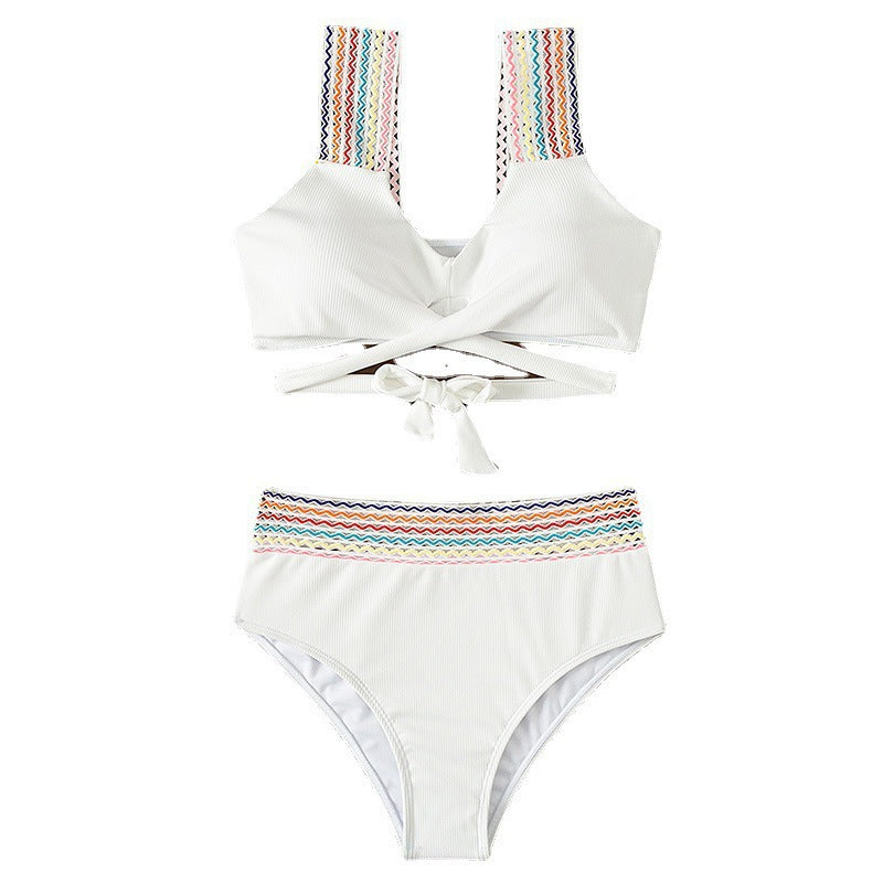 Women High-Waisted Bikini Set with Colorful Strap Design StylebySassy