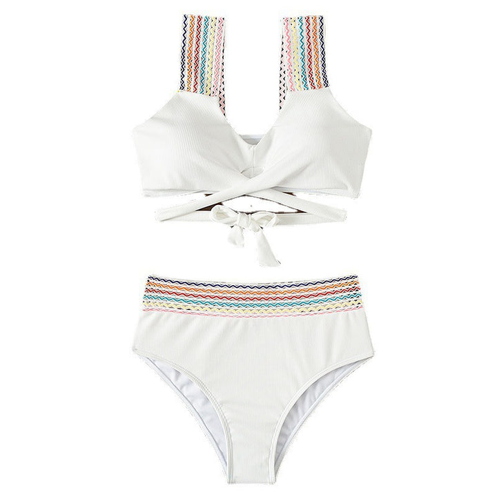 Women High-Waisted Bikini Set with Colorful Strap Design StylebySassy