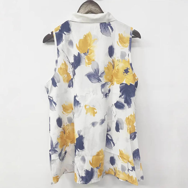 Women's satin imitation button-down top with lace yoke and pearl button placket StylebySassy