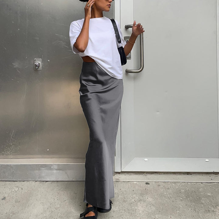 Ladies Long Satin Skirt with High Slit StylebySassy