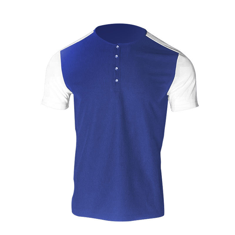 Men's short-sleeved Henley shirt with mid-length button placket and raglan sleeves StylebySassy