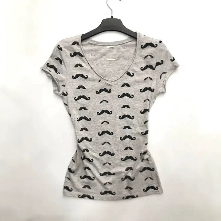 Women’s T-Shirt with Creative Mustache Design StylebySassy
