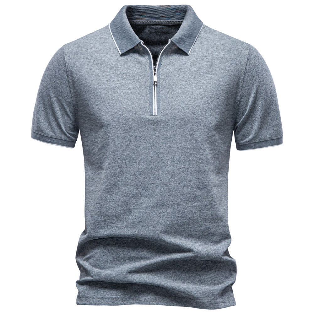Men's breathable short-sleeved polo shirt with half-high zipper and piqué texture StylebySassy