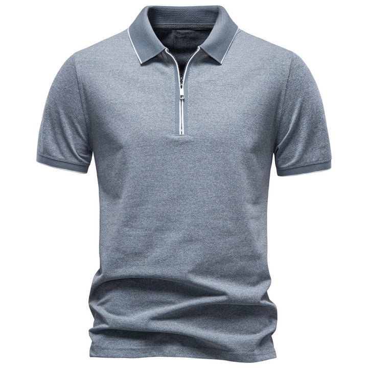 Men's breathable short-sleeved polo shirt with half-high zipper and piqué texture StylebySassy