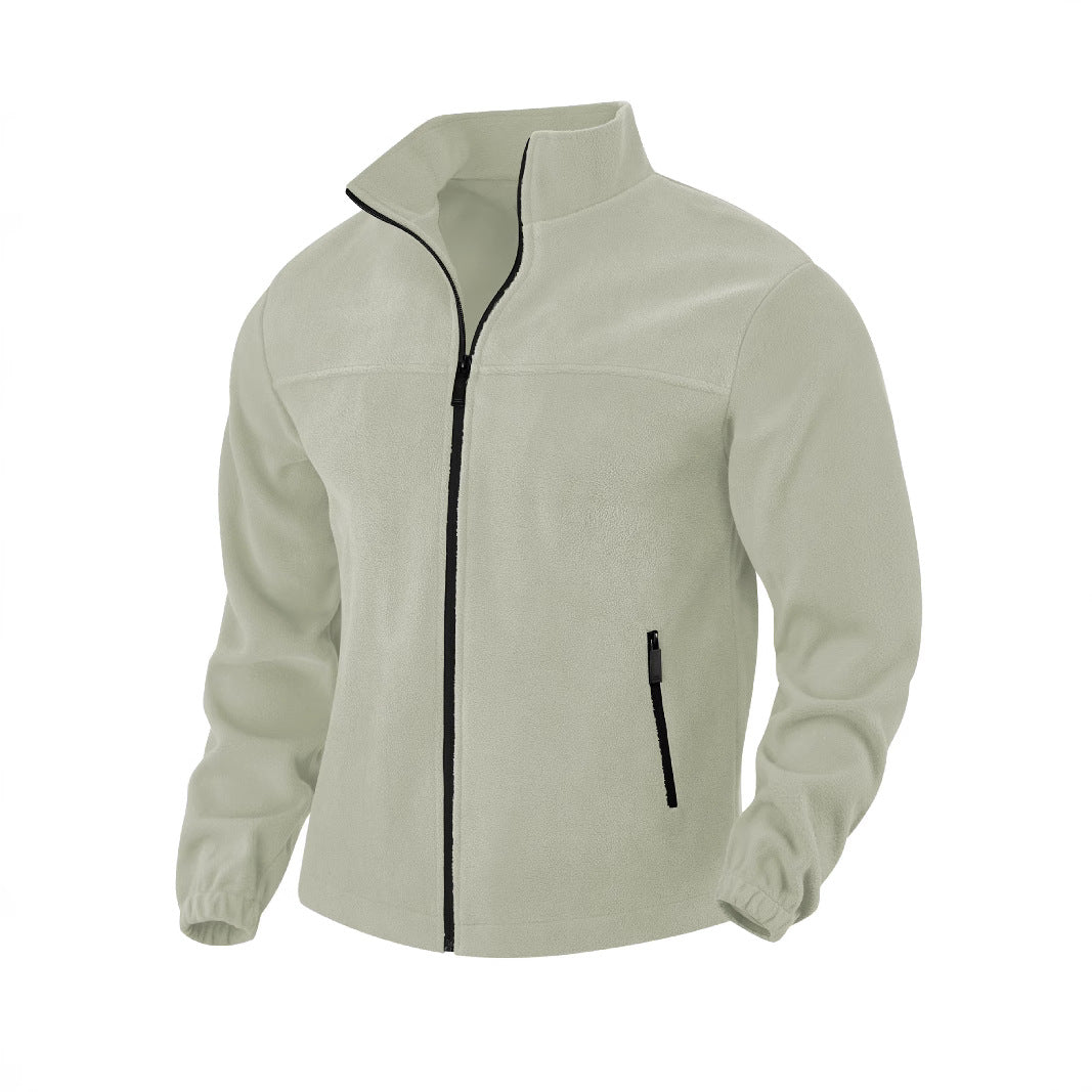 Men's fleece jacket with zipper, stand-up collar and zip pockets StylebySassy