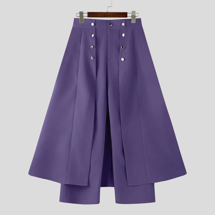 Women high-waisted flared midi wrap skirt with inner culottes and decorative button placket StylebySassy