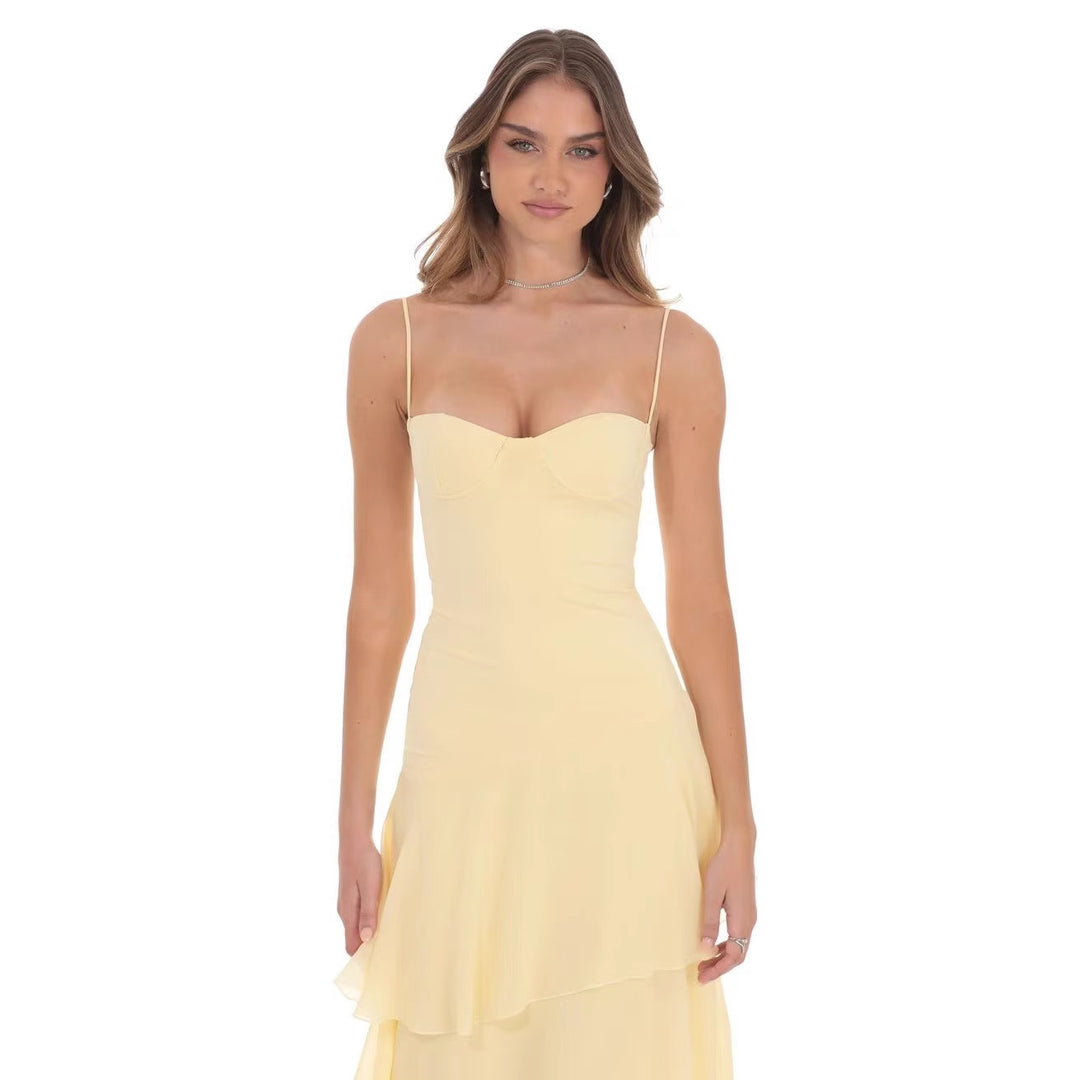 Women nan romantic tiered maxi dress with heart neckline and delicate spaghetti straps StylebySassy