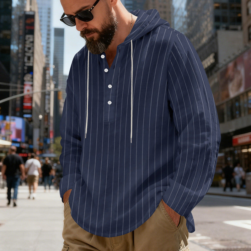 Men's hooded shirt with button placket and pinstripes StylebySassy