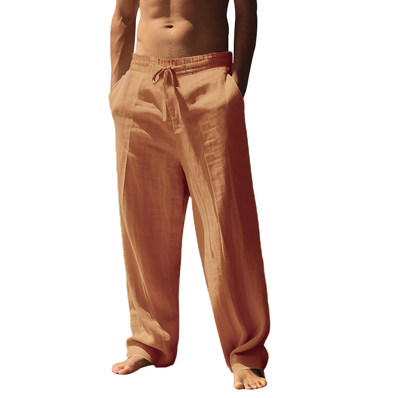 Men's relaxed fit palazzo pants made of linen blend with decorative crease and drawstring StylebySassy